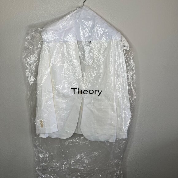 Theory Womens White Minimalist Linen Blend Blazer Size 4 Eco Crunch Wash - Picture 2 of 9